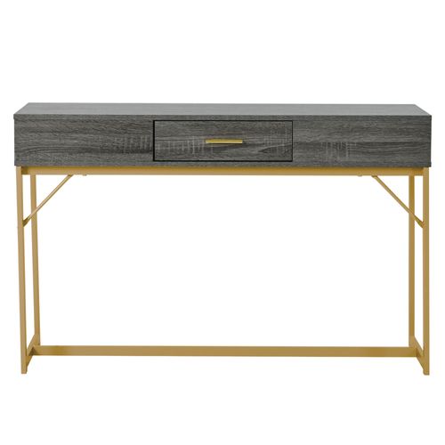 Table Console Effet Bois Gris Structure Couleur Dorée 1 Tiroir