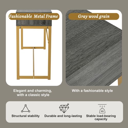 Table Console Effet Bois Gris Structure Couleur Dorée 1 Tiroir