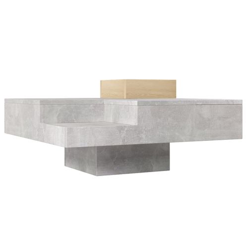 Table Basse Carré Gris Et Une Boit De Rangement Bois Nature 72x72x30 Cm