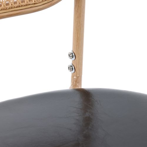 Lot De 4 Chaises Style Rétro En Rotin Et Cuir Synthétique Noir