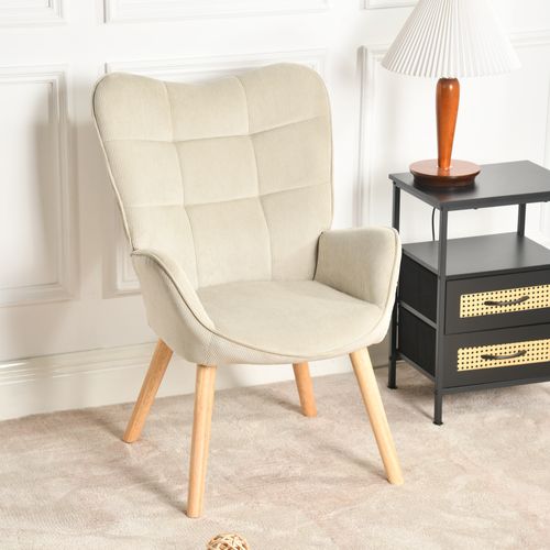 Fauteuil En Velours Côtelé Avec Pieds En Bois Massif, Design Moderne Et Confortable.