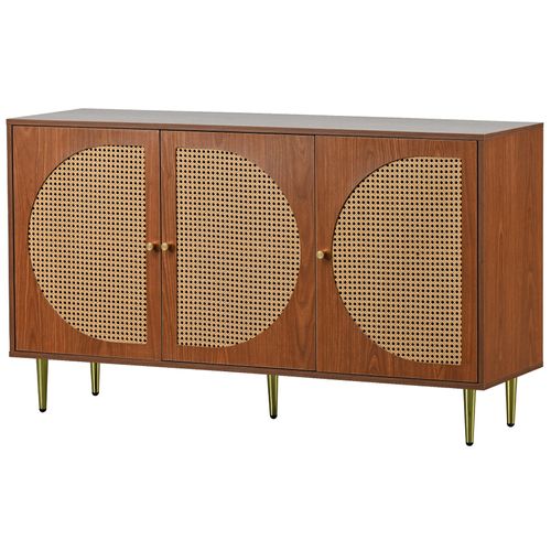 Meuble De Rangement Jardin Bois Foncé Avec Portes En Cannage Rond