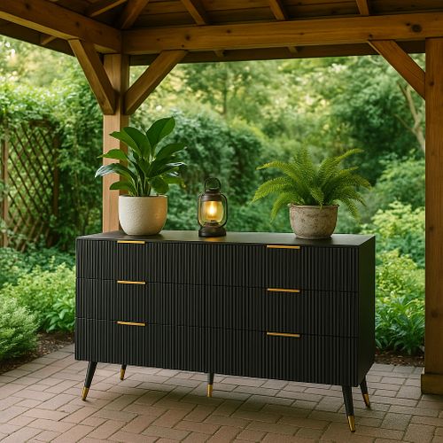 Meuble De Rangement Jardin Noir Avec 6 Tiroirs Et Finitions Dorées