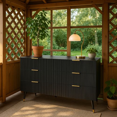 Meuble De Rangement Jardin Noir Avec 6 Tiroirs Et Finitions Dorées