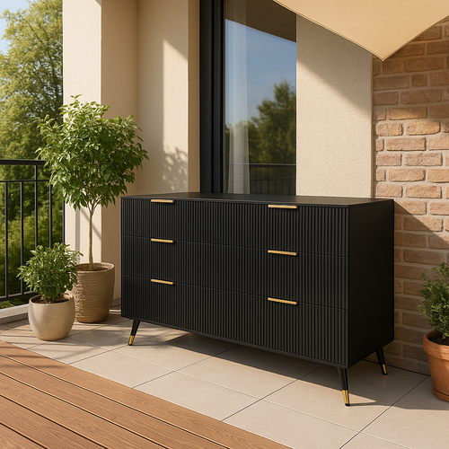 Meuble De Rangement Jardin Noir Avec 6 Tiroirs Et Finitions Dorées