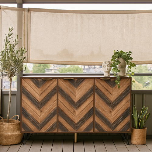 Meuble De Rangement Jardin Bois Foncé Motif Chevrons Et Pieds Métal