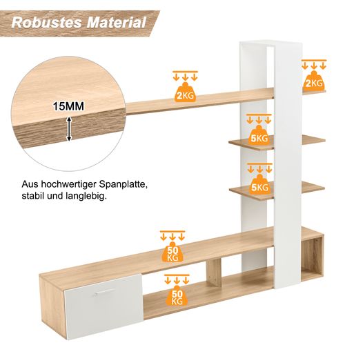 Ensemble De Meuble TV Mural De Salon Moderne Effet Chêne Blanc 180x33,5x151,5cm