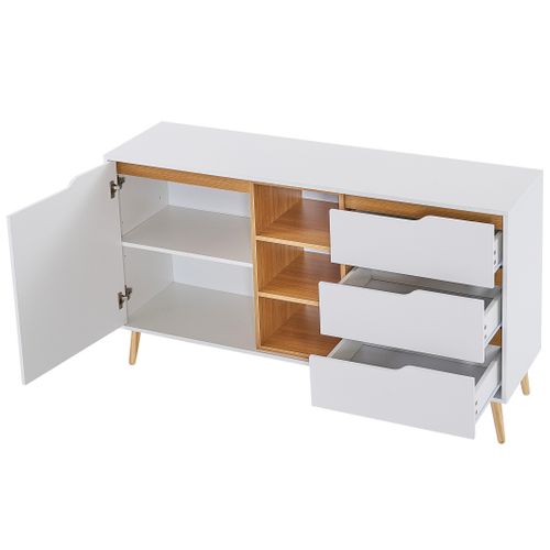 Buffet Blanc Moderne Avec 5 Étagères 3 Tiroirs Et Une Porte 140x40x80,5cm