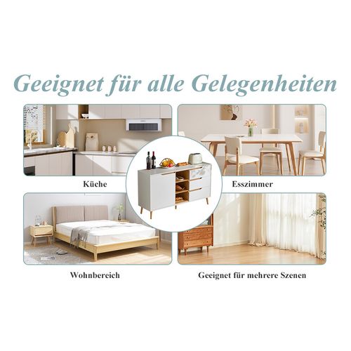 Buffet Blanc Moderne Avec 5 Étagères 3 Tiroirs Et Une Porte 140x40x80,5cm