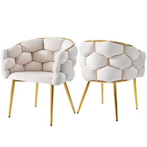 Lot De 2 Chaises De Salle à Manger Luxe En Velours Blanc Pieds Dorés
