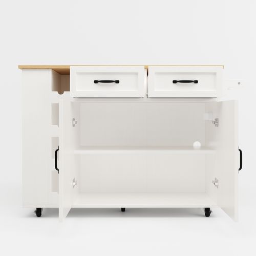 Îlot De Cuisine, Chariot De Cuisine Amovible Effet Grain De Bois Et Blanc, Équipé D'une Multiprise