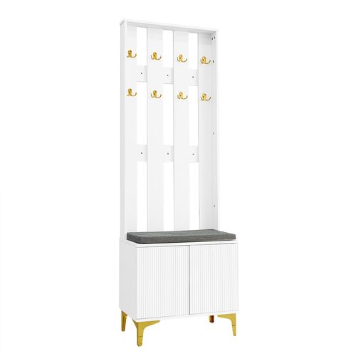 Ensemble Vestiaire Et Meuble à Chaussures Avec Banc Et Coussins, 2 Tiroirs Et 4 Portes