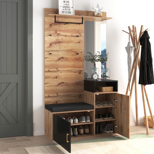 Vestiaire à L'entrée Avec Miroir, Banc Et Meuble à Chaussures, Porte-manteau Mural