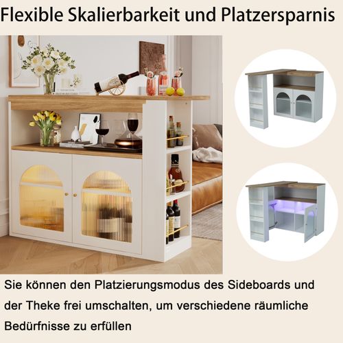 Table De Bar Extensible Rotative Moderne Blanc Avec Rangement Et Bande Lumineuse