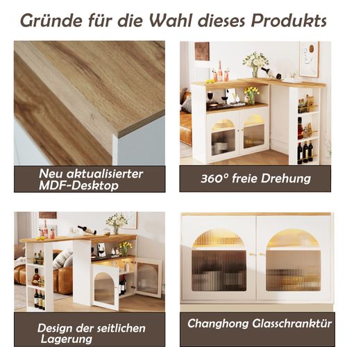 Table De Bar Extensible Rotative Moderne Blanc Avec Rangement Et Bande Lumineuse