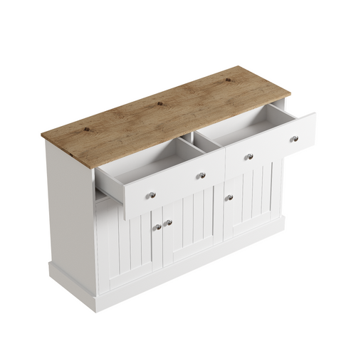 Buffet Blanc Texture Gravée Avec Espace De Rangement