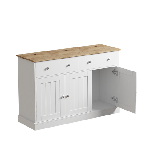 Buffet Blanc Texture Gravée Avec Espace De Rangement