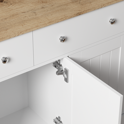 Buffet Blanc Texture Gravée Avec Espace De Rangement