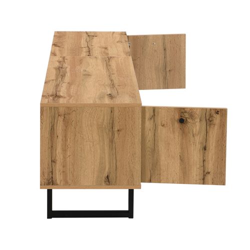 Meuble TV Effet Bois Et Gris Avec LED Cloison En Verre