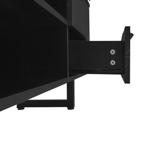 Meuble TV Noir Effet Marbre Noir Éclairage LED 2 Portes Et 2 Tiroirs