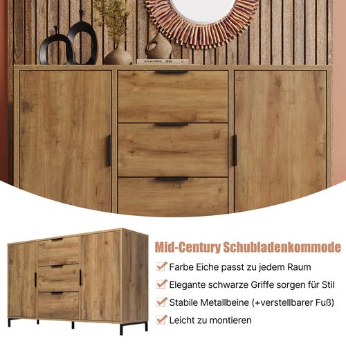 Buffet Effet Bois Chêne Foncé Style Industriel 2 Portes 3 Tiroirs 120x40x76cm
