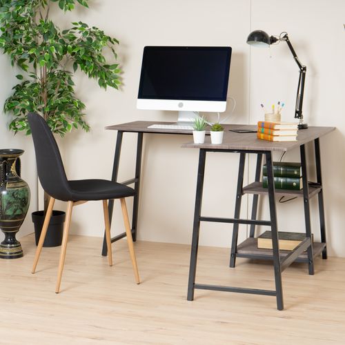 Bureau En L/angle Industriel 2 Étagère De Rangement Vintage Métal Et Bois Sombre 120*120*75cm