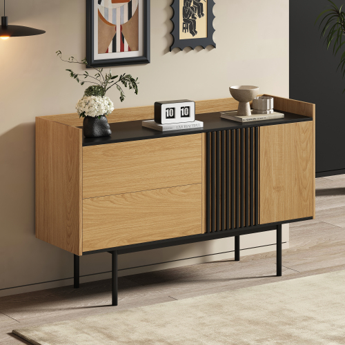 Buffet Effet Bois Noyer Et Noir Avec 2 Tiroirs 2 Portes Altai Wood