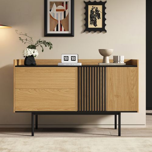 Buffet Effet Bois Noyer Et Noir Avec 2 Tiroirs 2 Portes Altai Wood