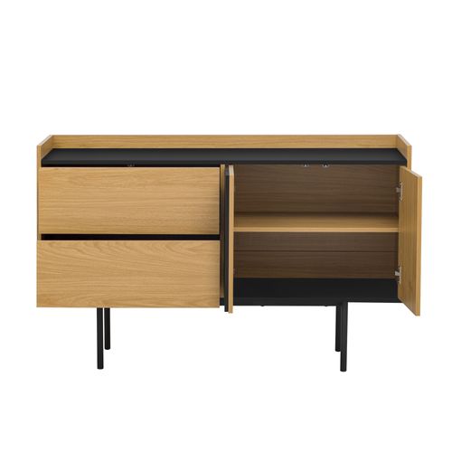 Buffet Effet Bois Noyer Et Noir Avec 2 Tiroirs 2 Portes Altai Wood