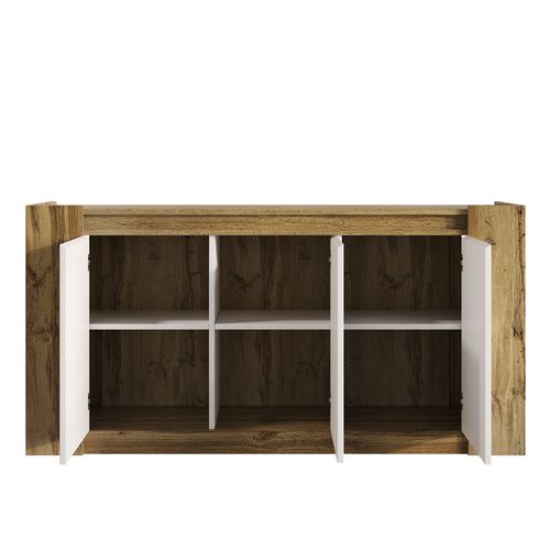 Buffet Effet Bois Et Blanc Brillant 3 Portes Biseautées 150*40*70cm Trerqets