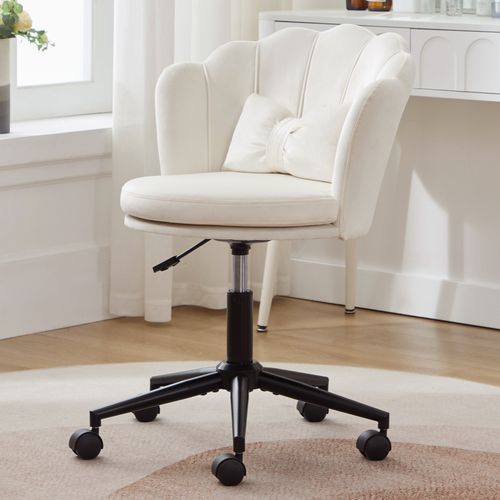 Chaise De Bureau Velours Blanc Forme Pétale Coussin Forme Papillon