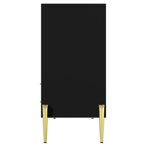 Buffet Noir Luxueux Une Niche, 3 Tirioirs Et 1 Porte Verre Teinté Poignées Et Pieds Dorés Qelguks