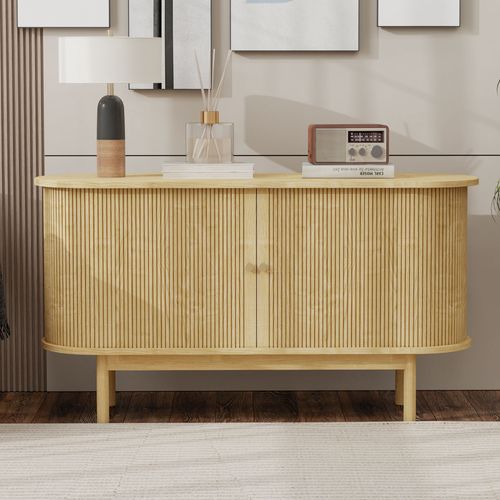 Buffet Rétro Bois Chêne Porte Coulissante à Lattes Et Pieds En Pin 138*43*75cm Lonea Oak