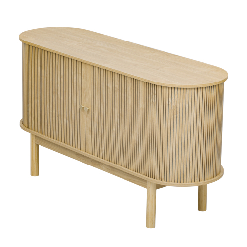 Buffet Rétro Bois Chêne Porte Coulissante à Lattes Et Pieds En Pin 138*43*75cm Lonea Oak