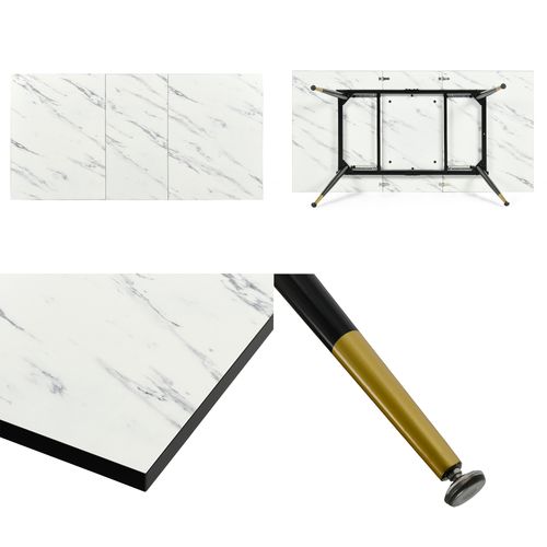 Ensemble Table Extensible Effet Marbre Blanc 120-160cm Et 4 Chaises Style Retro Scandinave