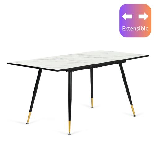 Ensemble Table Extensible Effet Marbre Blanc 120-160cm Et 4 Chaises Style Retro Scandinave