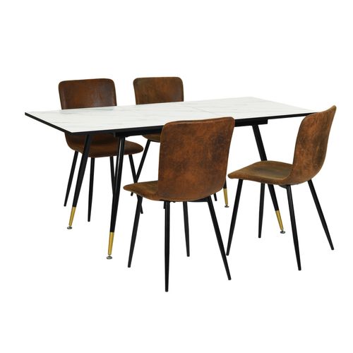 Ensemble Table Extensible Effet Marbre Blanc 120-160cm Et 4 Chaises Style Retro Scandinave