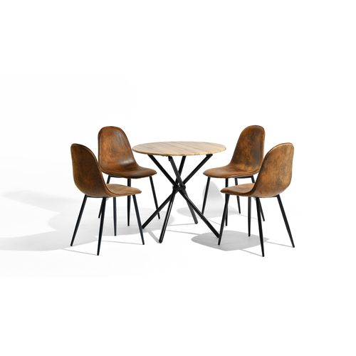 Ensemble Table à Manger Ronde Et 4 Chaises Effet Bois De Style Vintage