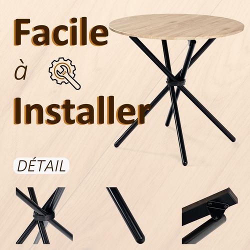Ensemble Table à Manger Ronde Et 4 Chaises Effet Bois De Style Vintage