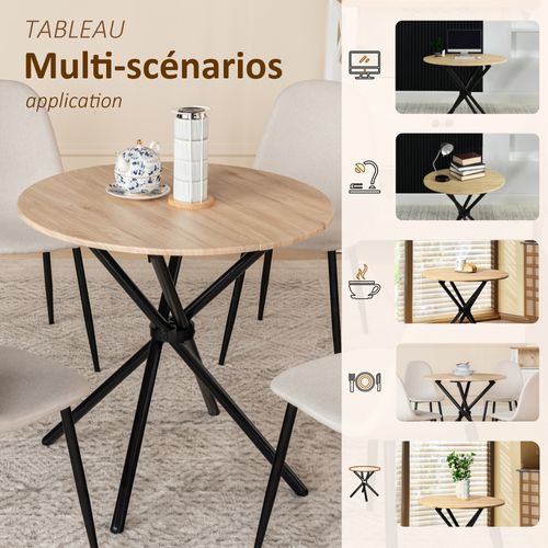 Ensemble Table Et 2 Chaises De Salle à Manger Ronde Effet Bois Style Élégant