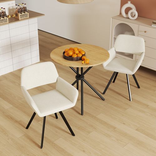 Ensemble Table Et 2 Chaises De Salle à Manger Ronde Effet Bois Style Élégant