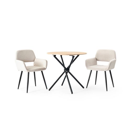 Ensemble Table Et 2 Chaises De Salle à Manger Ronde Effet Bois Style Élégant