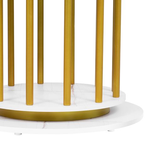 Table De Salle à Manger Ronde Effet Marbre Blanc Avec Piètement Cylindrique Doré Urcein White
