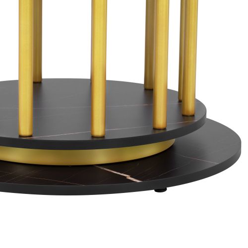 Table De Salle à Manger Ronde Design Marbre Noir Et Pieds Dorés Urcein Black