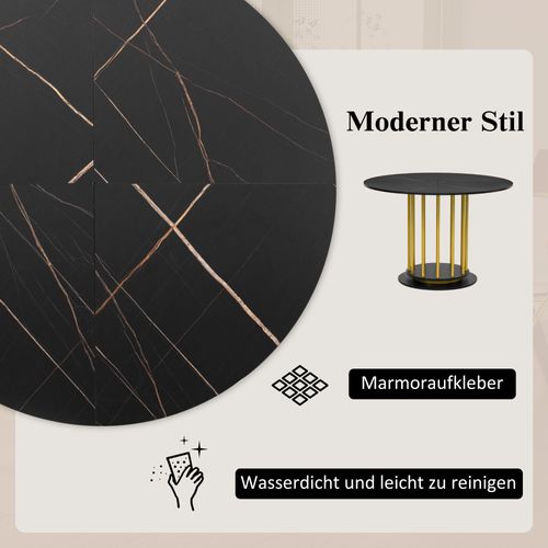 Table De Salle à Manger Ronde Design Marbre Noir Et Pieds Dorés Urcein Black