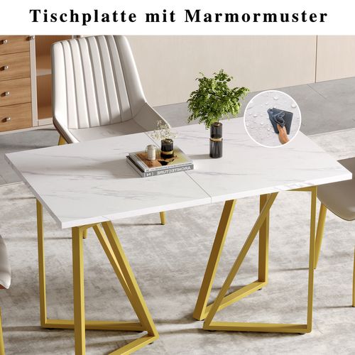 Table à Manger Extensible Moderne Effet Marbre Blanc Et Pieds Dorés Fastiens Gold