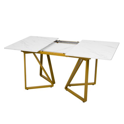 Table à Manger Extensible Moderne Effet Marbre Blanc Et Pieds Dorés Fastiens Gold