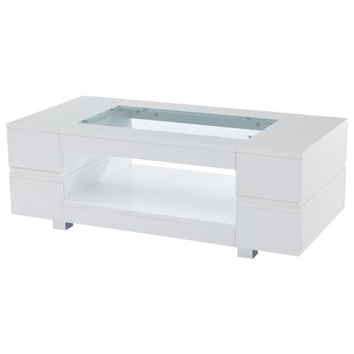 Table Basse Blanche Moderne Verre Trempé Avec Éclairage LED 100x50x35cm Scrien