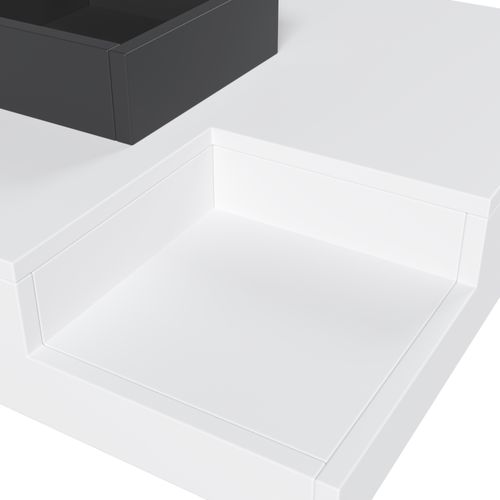 Table Basse Carrée Blanc Brillant Noir Bicolore Éclairage LED Avec Boîte De Rangement Amovible