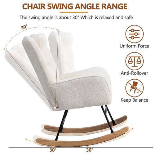 Fauteuil à Bascule Tissu Bouclette Blanc 1 Oreiller Et 1 Repose-pieds